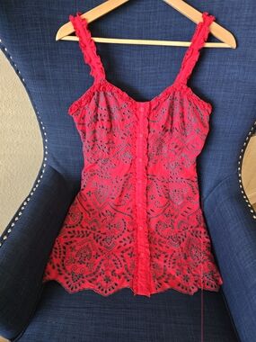 Forever 21 Red With Blue Embroidery Dress. 100% Embroidered Cotton